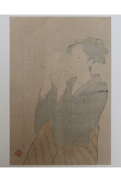 Utamaro: Woman reading a letter, Japanese print Edo