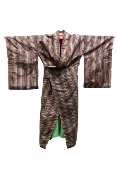 Manteau Kimono customisé Rayures beige