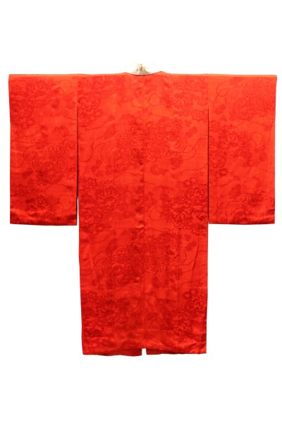 Red damask silk juban