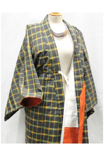 Veste Kimono Longue à Carreaux