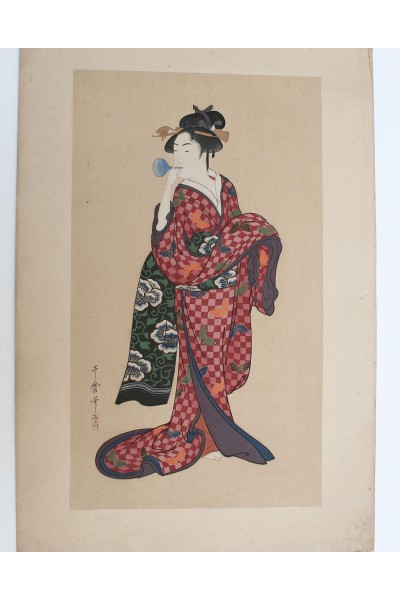 Utamaro-Young Woman Blowing a Poppen