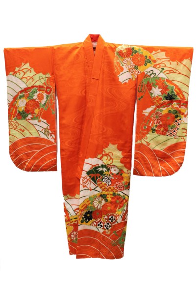Girl Ceremonial Kimono - Flowering fans