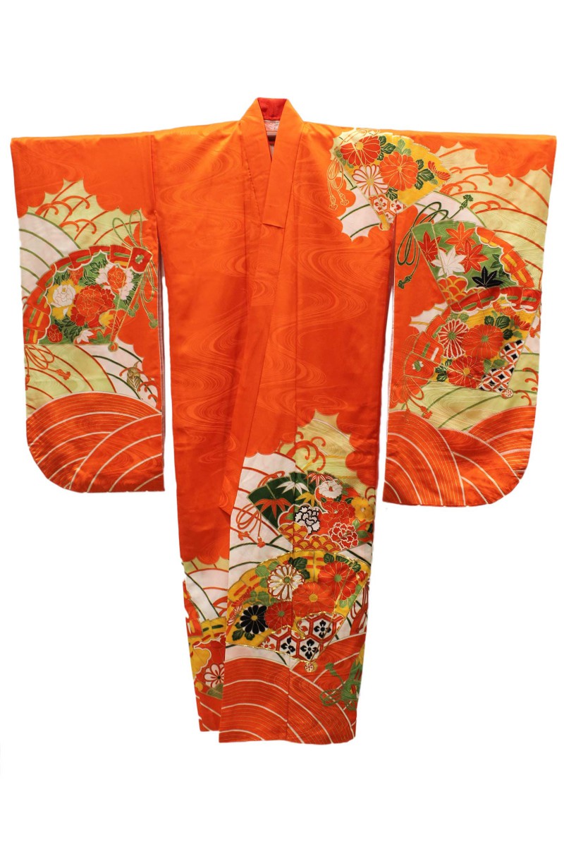 Kimono de jeune fille éventails fleuris