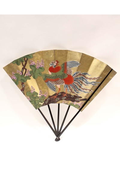 Ancient Japanese Fan - Gold rooster