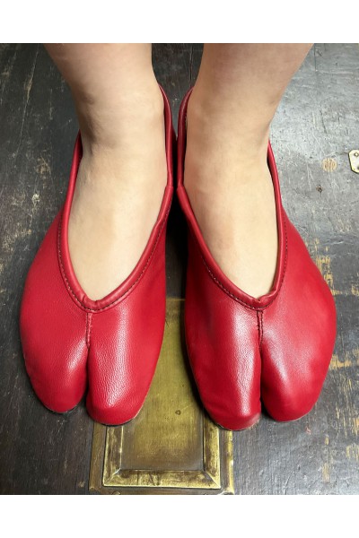RED Leather Tabi Ballerinas