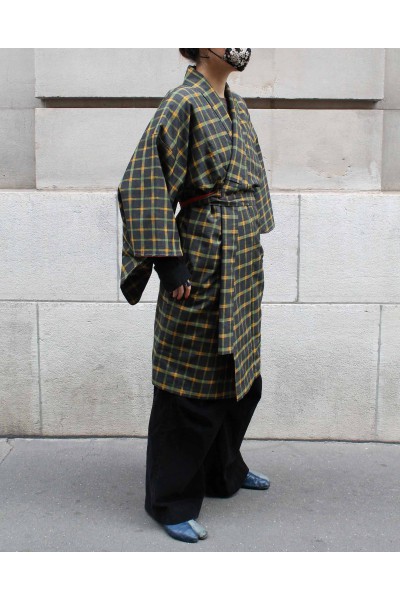 Veste Kimono Longue à Carreaux