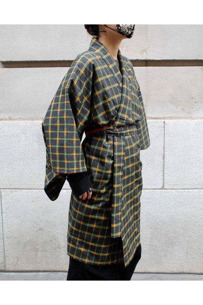 Veste Kimono Longue à Carreaux