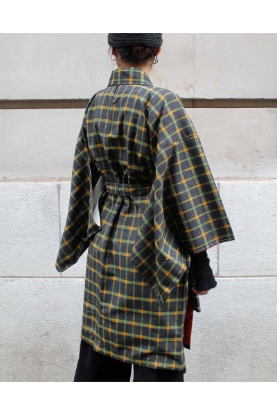 Veste Kimono Longue à Carreaux