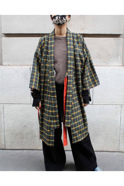 Long Checkered Kimono Jacket