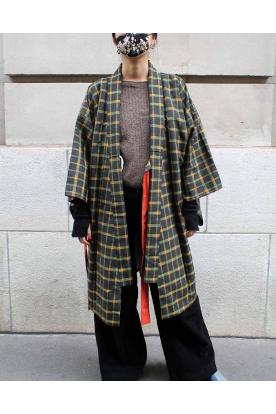 Veste Kimono Longue à Carreaux