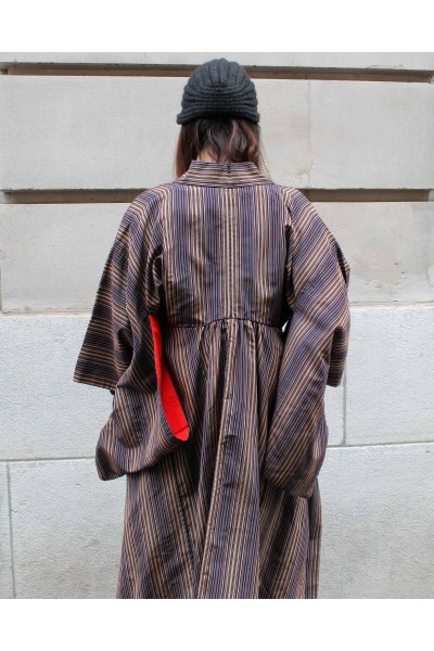 Manteau Kimono customisé Rayures beige
