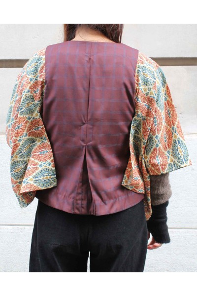 Checkered & flowery kimono top