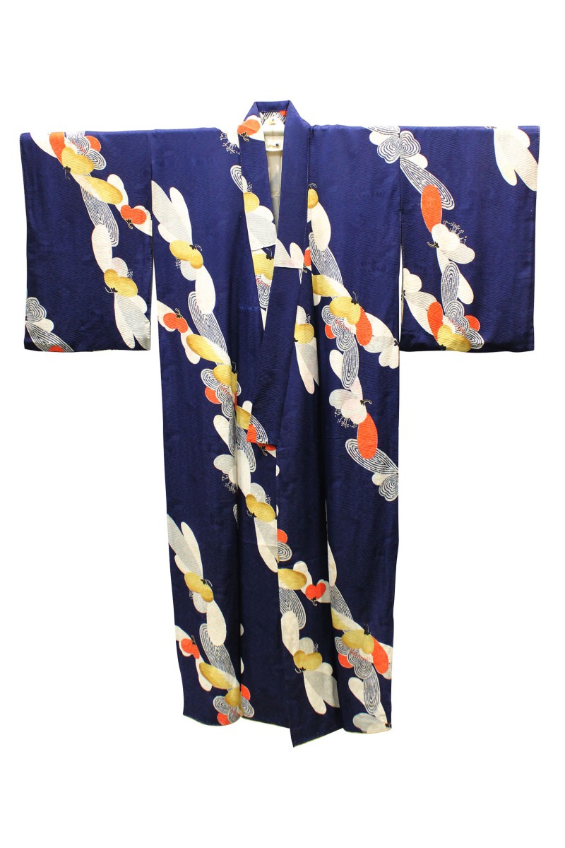 Kimono Ancien luxe en soie Blue foncé