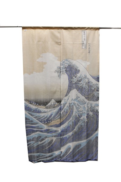 Japanese room separator, curtain, Noren, Hokusai Wave