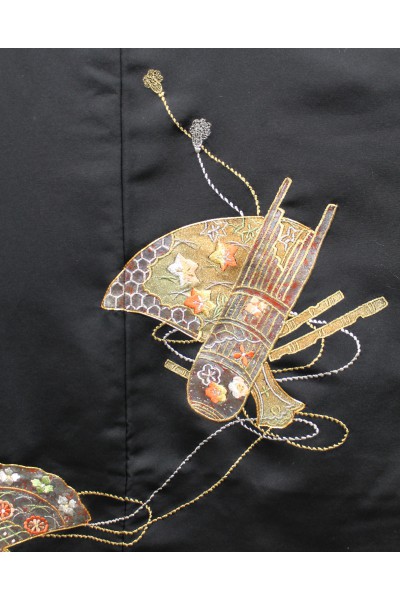 Embroidered Black Haori Gold fan