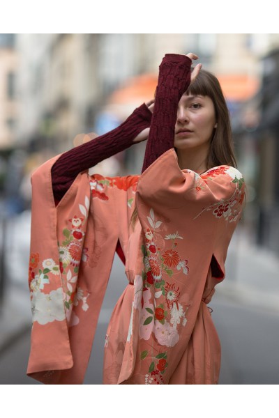Robe kimono corail fleurie
