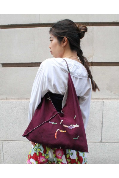Violet Chirimen Kimono bag - M