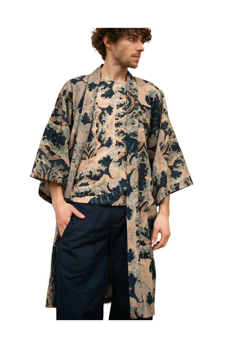 Cotton Linen Kimono Hokusai