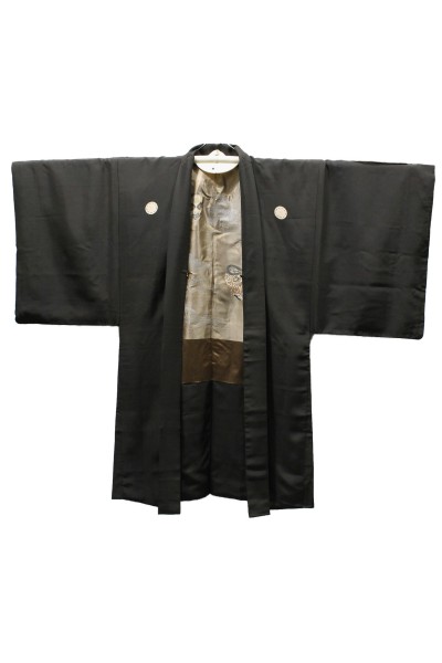 Black silk Haori embroidered lining