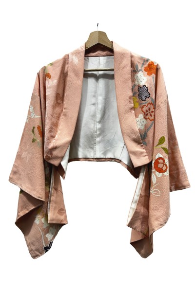Kimono Boléro soie Chirimen pêche