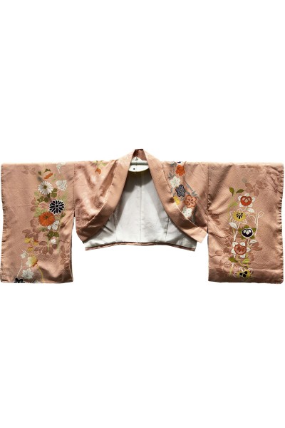 Peach Chirimen silk bolero kimono