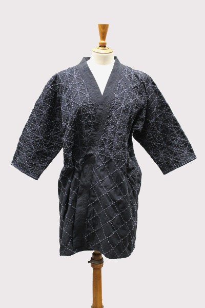 Black Cotton Sashiko kimono Jacket