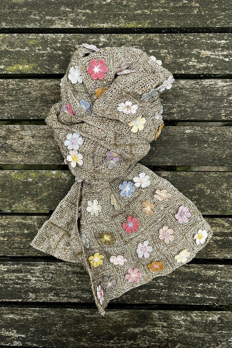 Floral linen crochet scarf