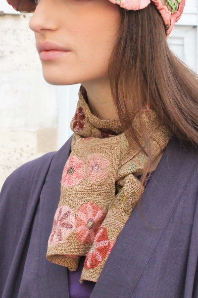Linen crochet scarf with circles  Sophie Digard