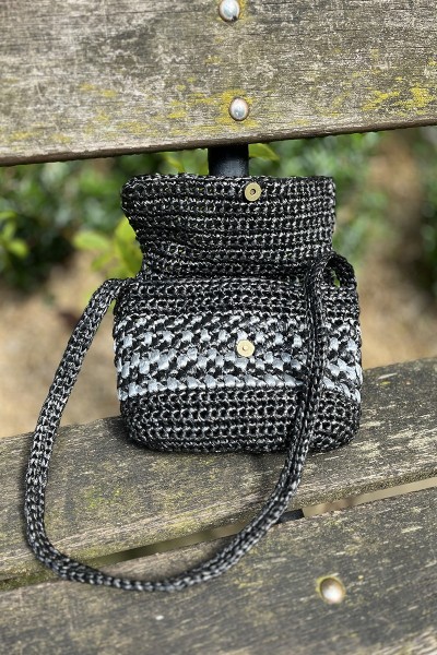 Small black crochet handbag
