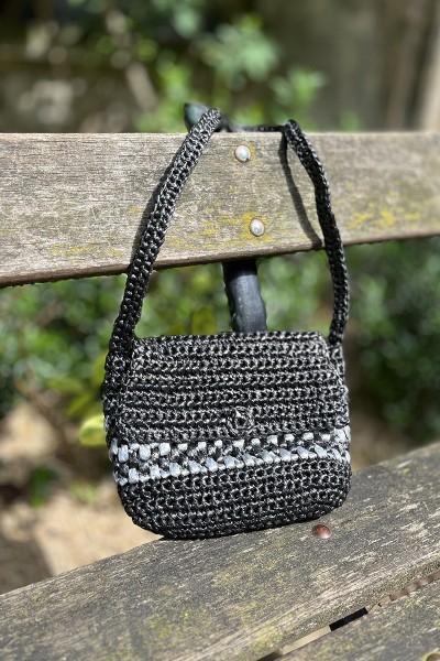 Small black crochet handbag
