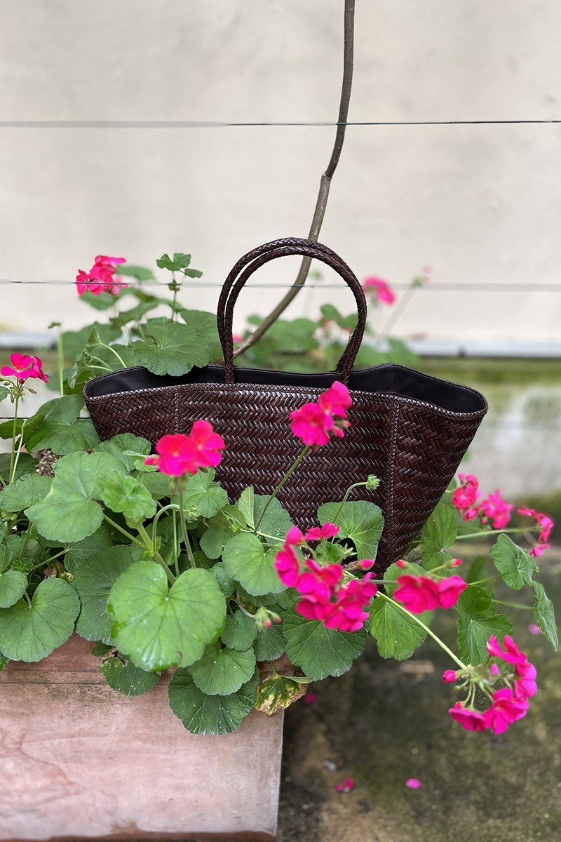 Large herringbone woven leather tote bag