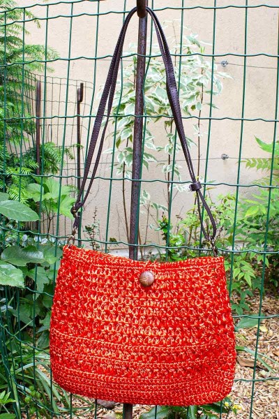 Red crochet handbag