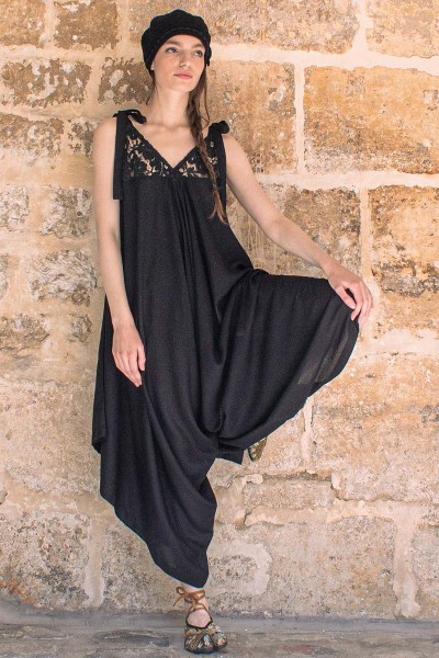 Origami Draped Jumpsuit with Lace