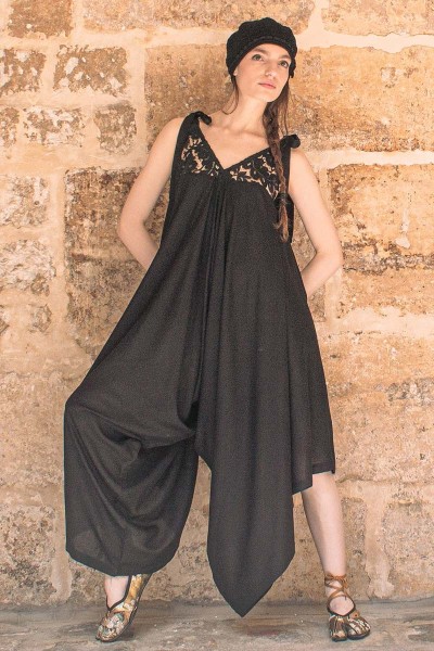 Origami Draped Jumpsuit with Lace