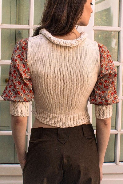 Knit top with floral sleeves