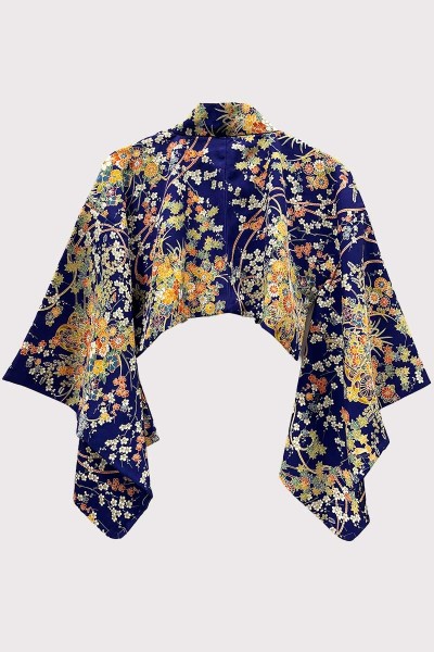 Kimono cache-épaule Chirimen fleuri