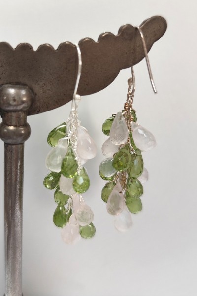 Boucle d'oreil Peridot & Rose quartz