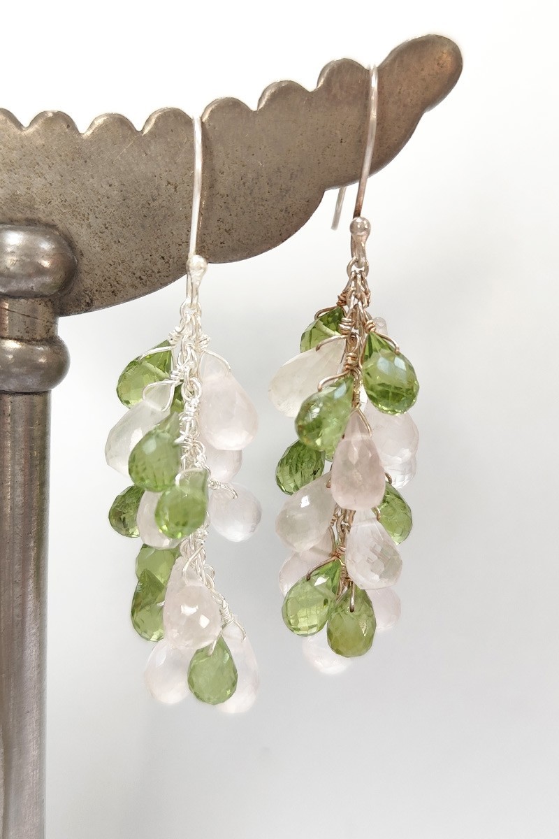 Boucle d'oreil Peridot & Rose quartz