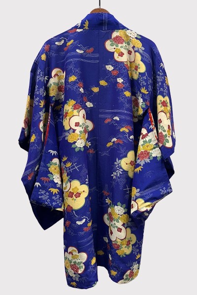 Haori Chirimen Fleur Bleue