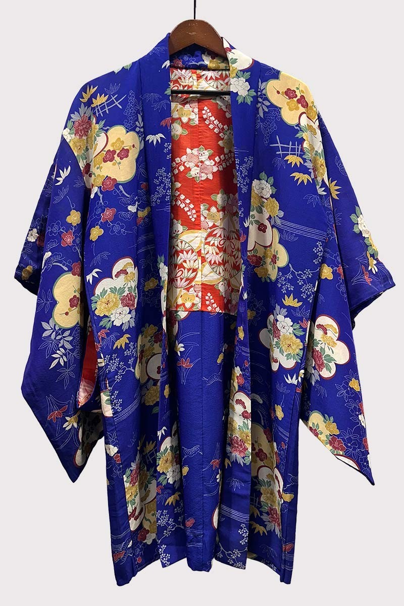 Haori Chirimen Fleur Bleue