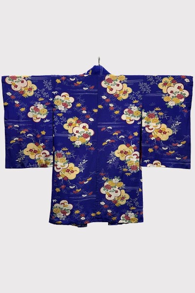 Haori Chirimen Fleur Bleue