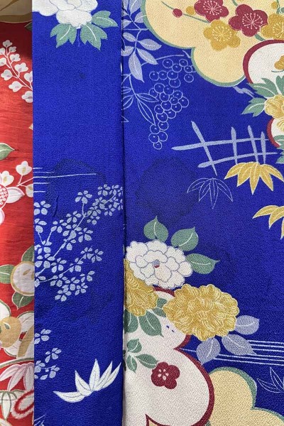 Haori Chirimen Fleur Bleue