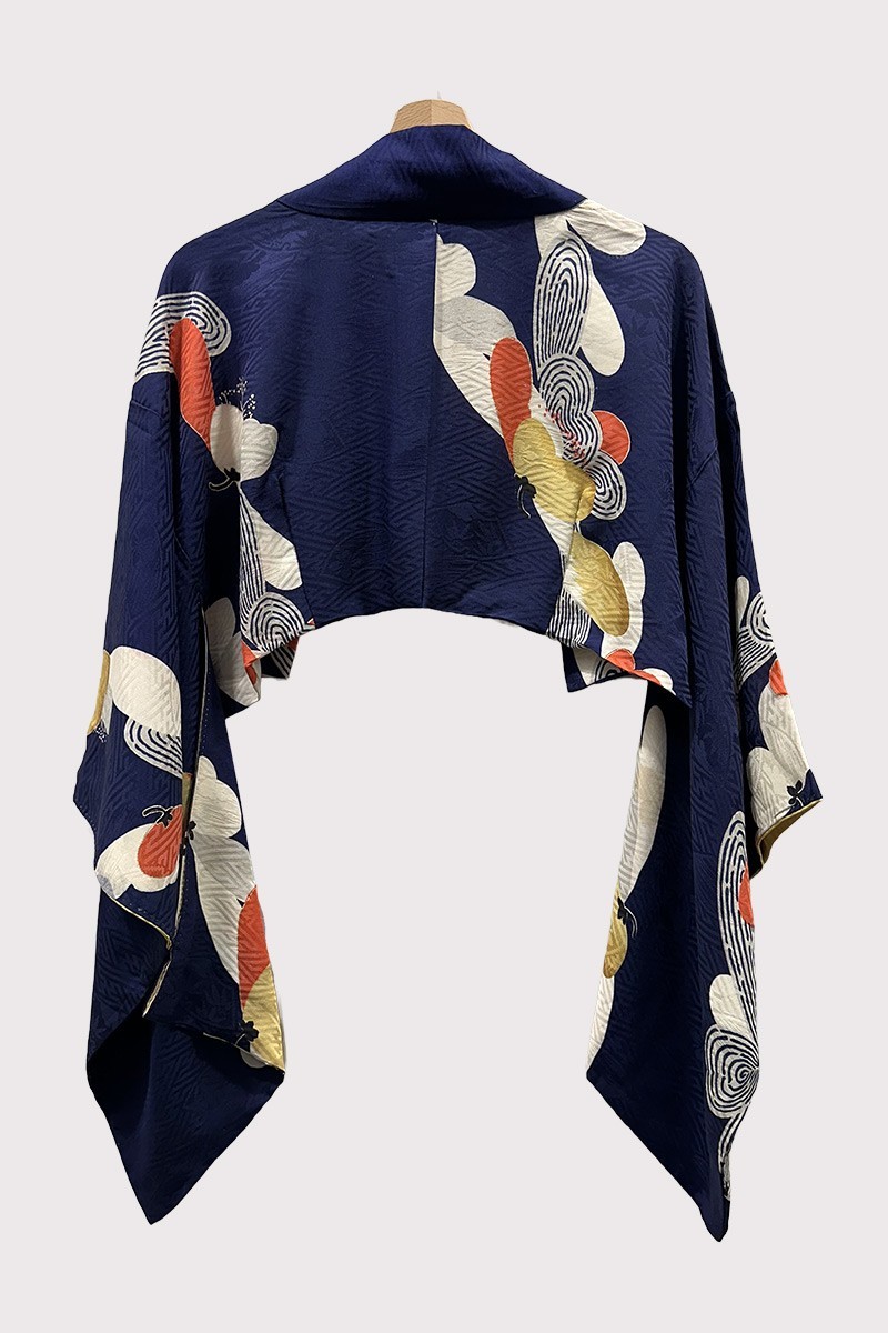 Silk Bolero Kimono navy Sayagata