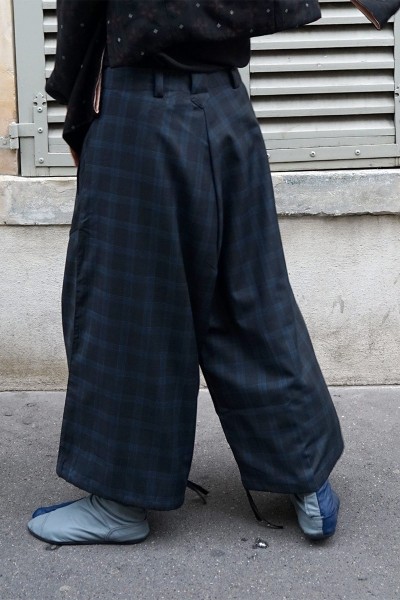 Pantalon large à carreaux en Laine Merinos