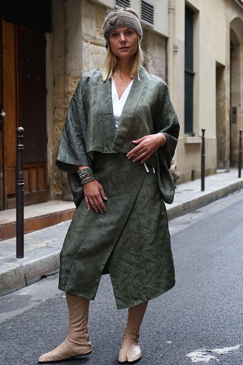 Veste Kimono en soie damassée