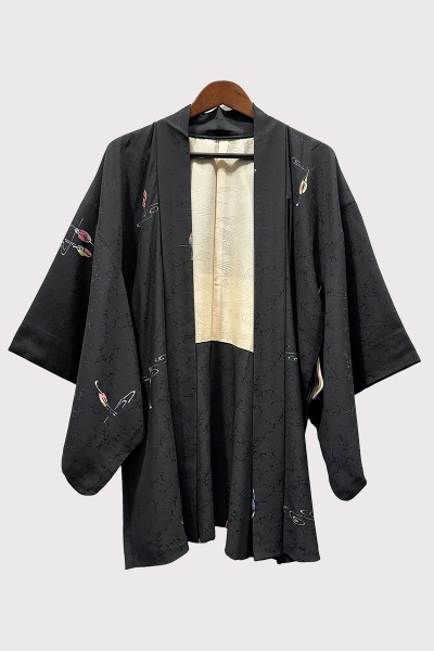 Black Silk Haori with Crane