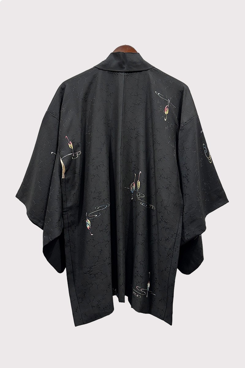 Black Silk Haori with Crane