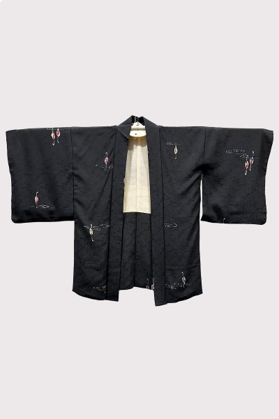 Black Silk Haori with Crane