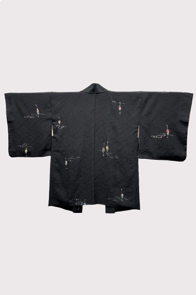 Haori noir "Grue" en soie