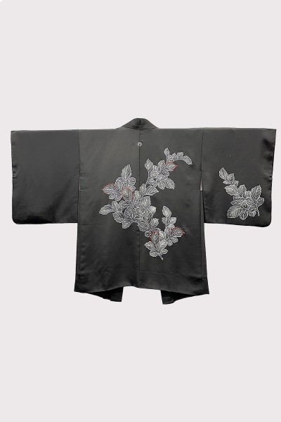 Haori noir "Feuille" en soie